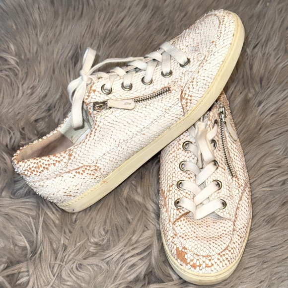 Paul Green Feathered Leather Metallic Addie Sneaker Shoes Size 7.5 - Picture 1 of 9